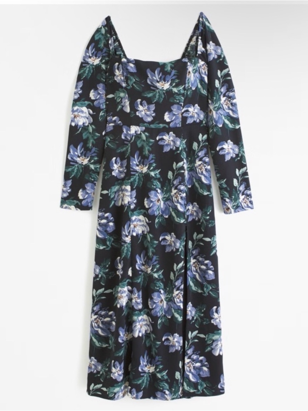 Abercrombie & Fitch Long Sleeve Squareneck Midi Dress Black Floral Blue S Petite